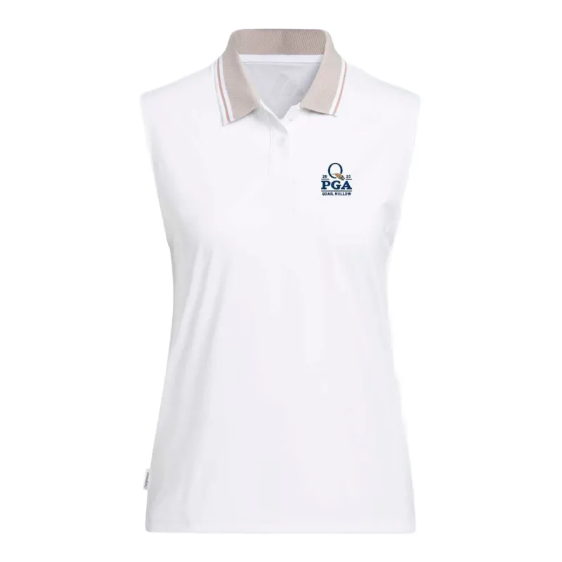 Adidas 2025 PGA Championship Ladies Beyond Twist Knit Sleeveless Polo in White sold by PGA Tour