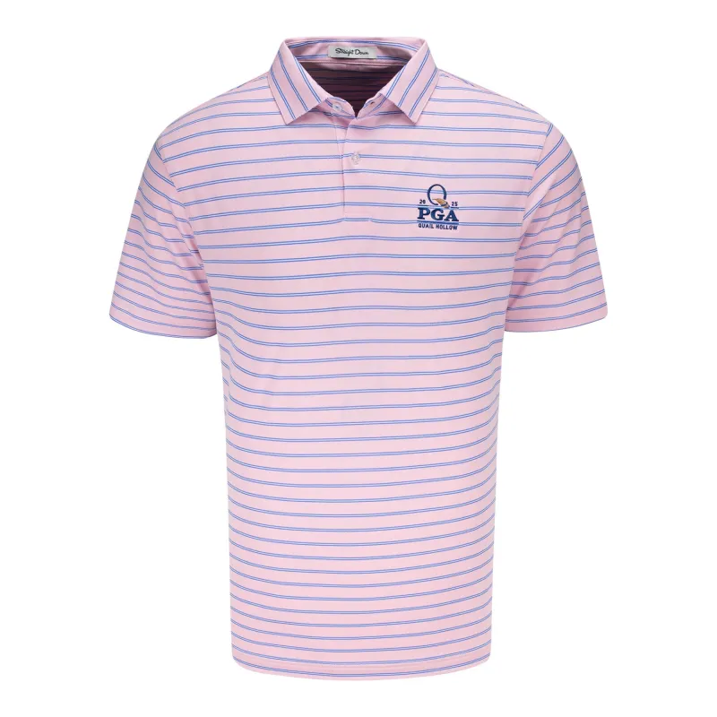 Straight Down 2025 PGA Championship Quintero Stripe Polo in Pink Lemonade sold by PGA Tour