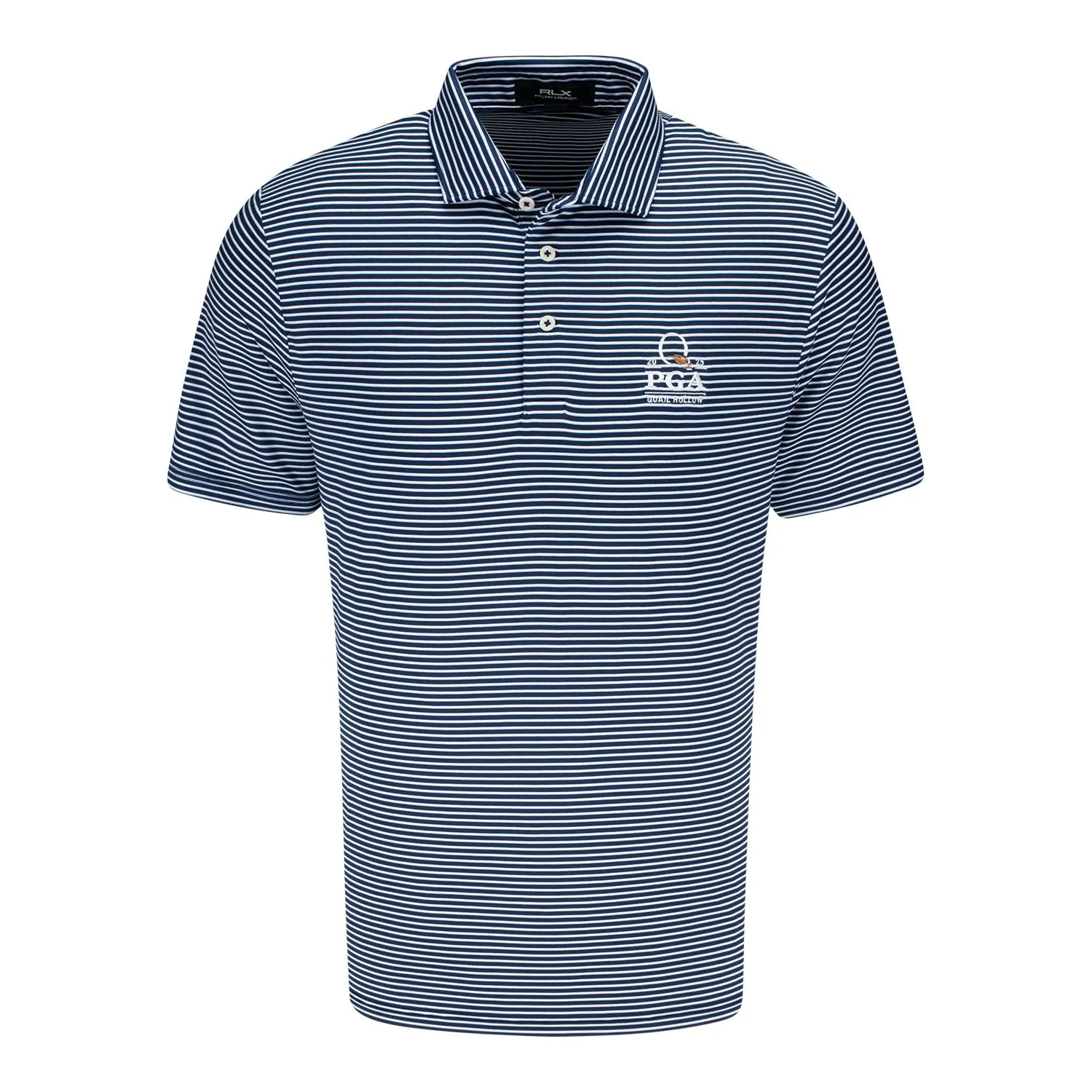 Ralph Lauren 2025 PGA Championship Featherweight Stripe Polo in Refined Navy sold by PGA Tour
