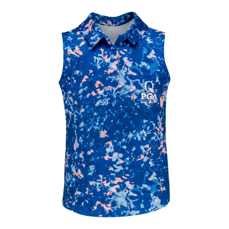 Under Armour 2025 PGA Championship Youth Blade Sleeveless Polo in Tech Blue sold by PGA Tour