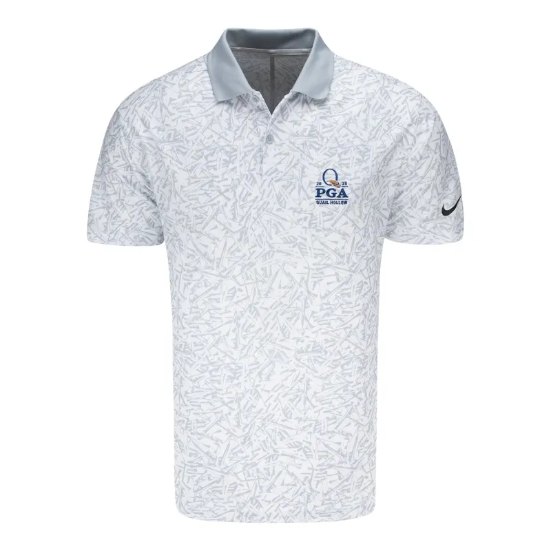 Nike 2025 PGA Championship Victory+ Golf Pattern Polo in White and Wolf Grey sold by PGA Tour