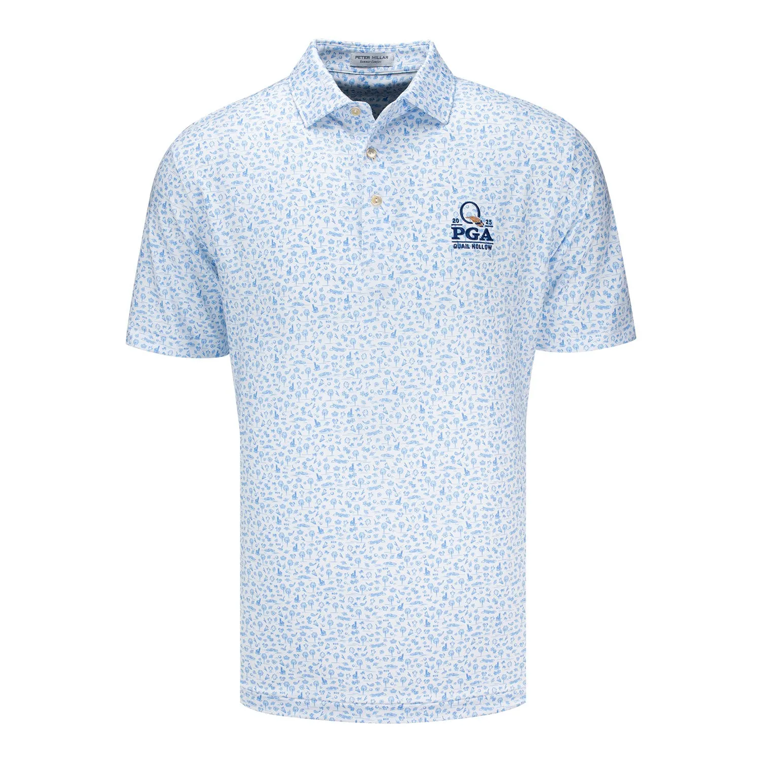 Peter Millar 2025 PGA Championship Quail Hollow Motif Polo in White sold by PGA Tour
