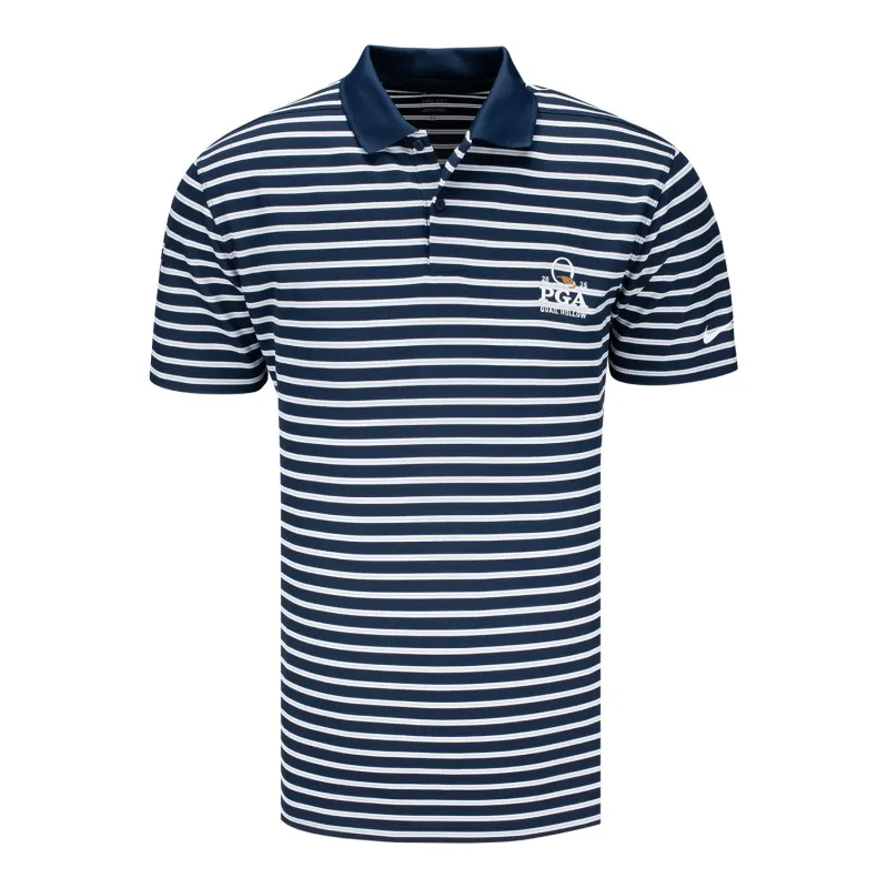Nike 2025 PGA Championship Victory Stripe Polo in Obsidian Blue and White sold by PGA Tour