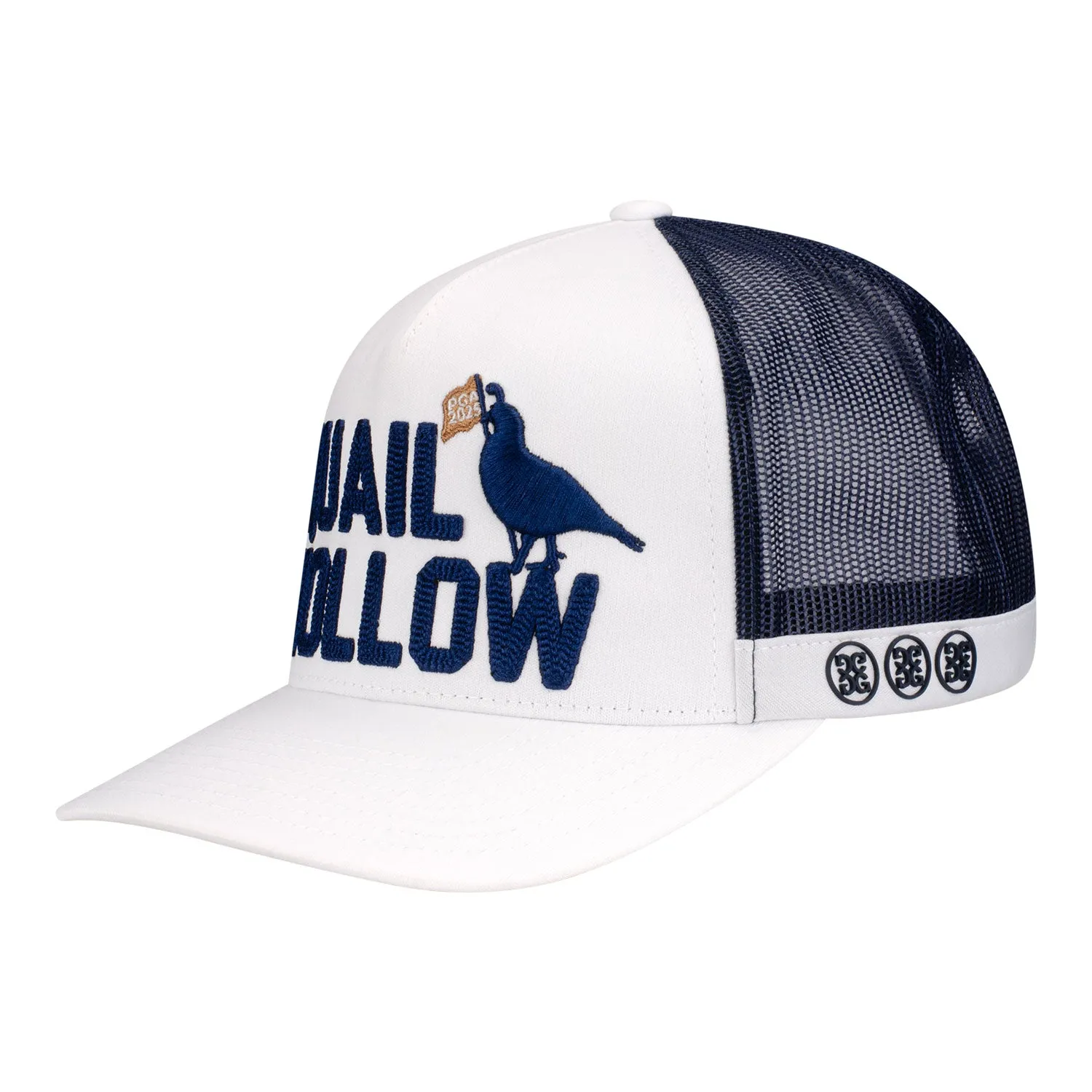 GFore 2025 PGA Championship Quail Bird Trucker Hat in White and Navy sold by PGA Tour