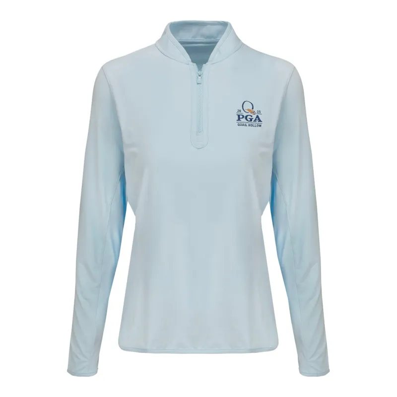 Peter Millar 2025 PGA Championship Ladies Lightweight Zip Sun Shirt in Skylight sold by PGA Tour