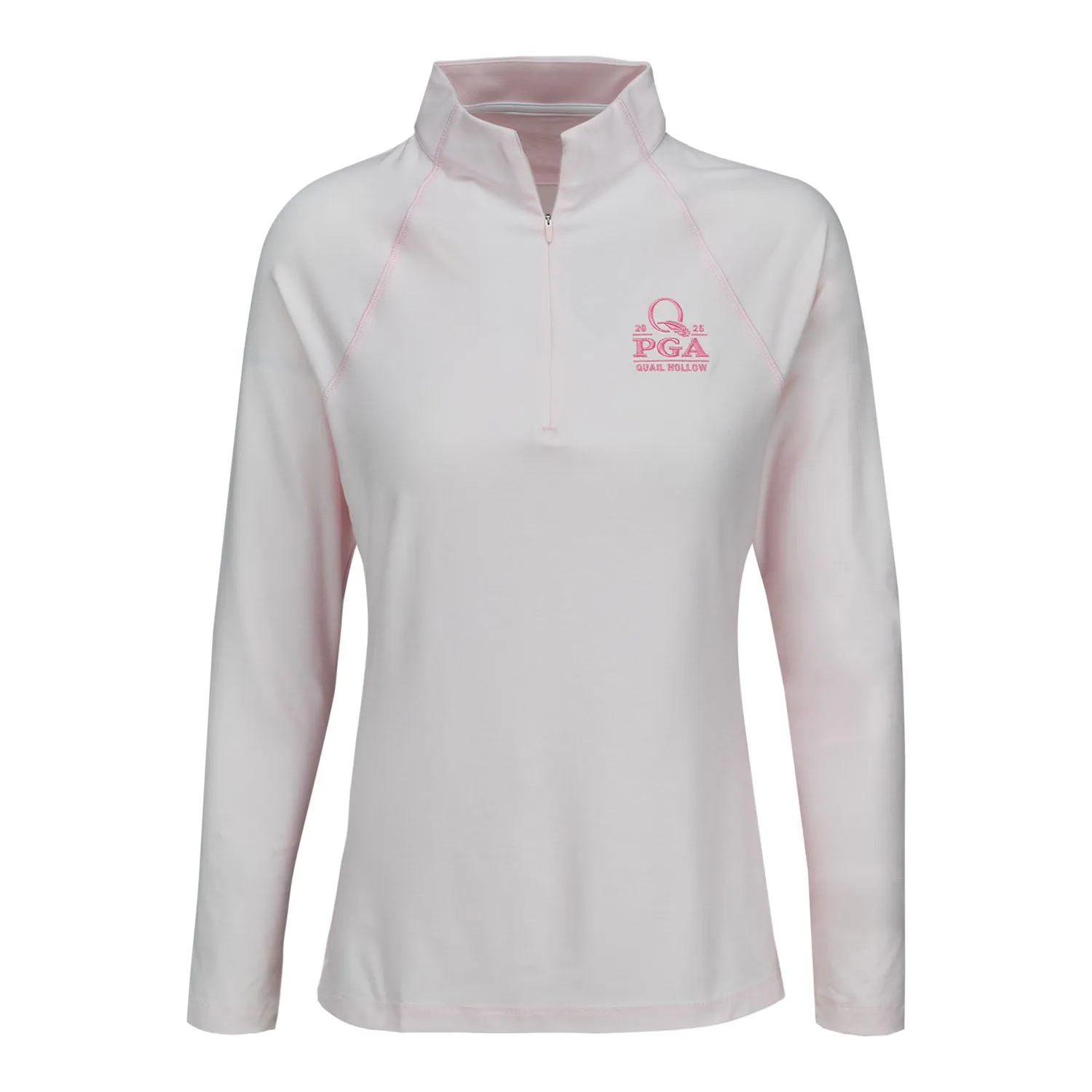Peter Millar 2025 PGA Championship Ladies Mélange Raglan Sleeve Perth in Pearl Pink sold by PGA Tour