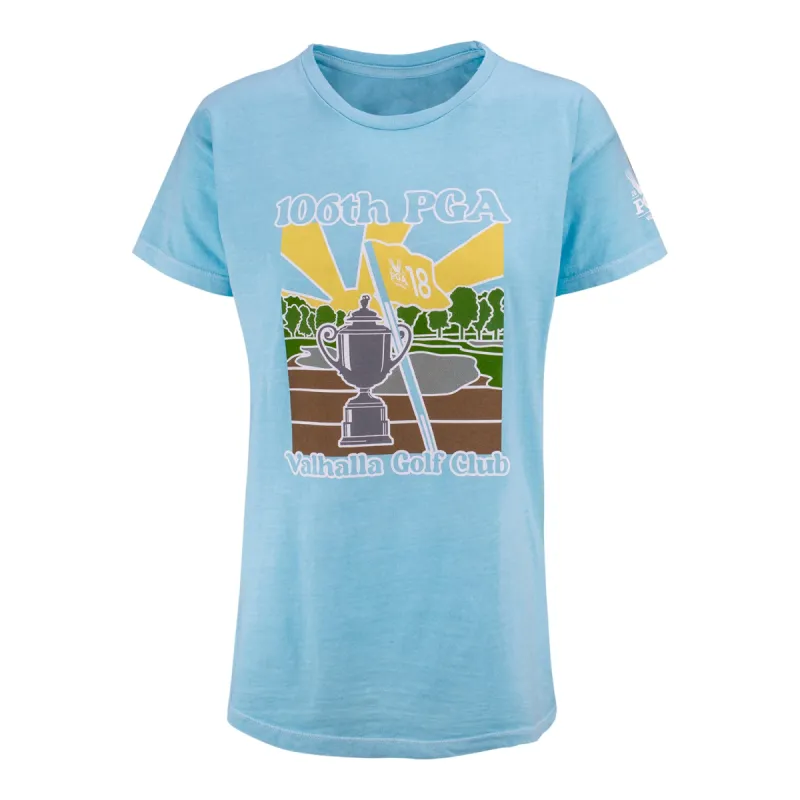 Ahead Women's 2024 PGA Championship T-Shirt featuring the Wanamaker Trophy in Sky Blue sold by PGA Tour