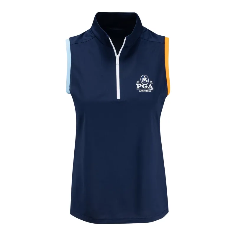 Ralph Lauren 2026 PGA Championship Women's Tricolor Sleeveless Polo in Navy sold by PGA Tour
