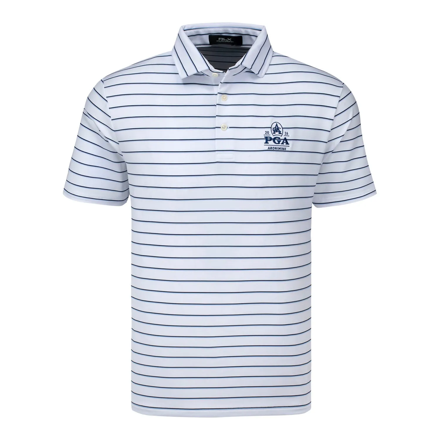 Ralph Lauren 2026 PGA Championship Multistripe Polo in Ceramic White sold by PGA Tour