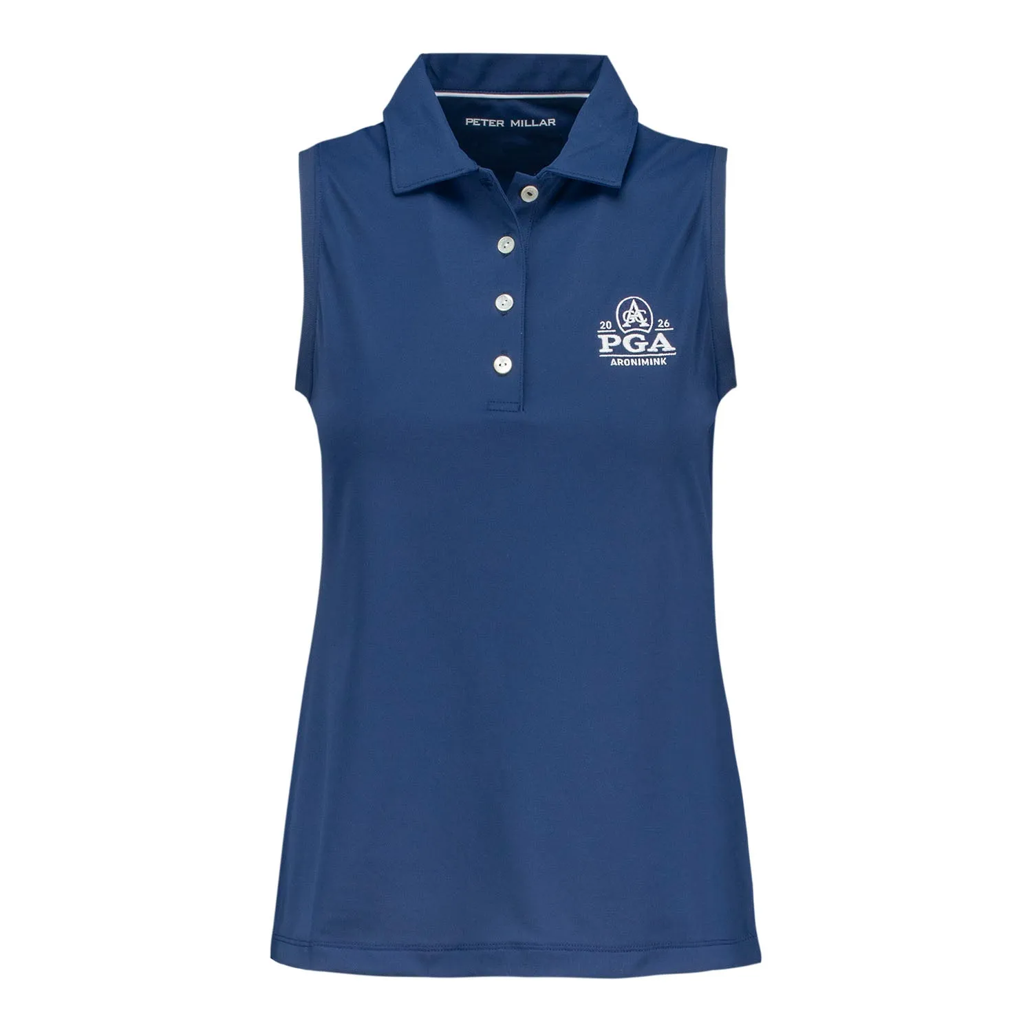 Peter Millar 2026 PGA Championship Women's Banded Sport Mesh Sleeveless Polo in Navy sold by PGA Tour