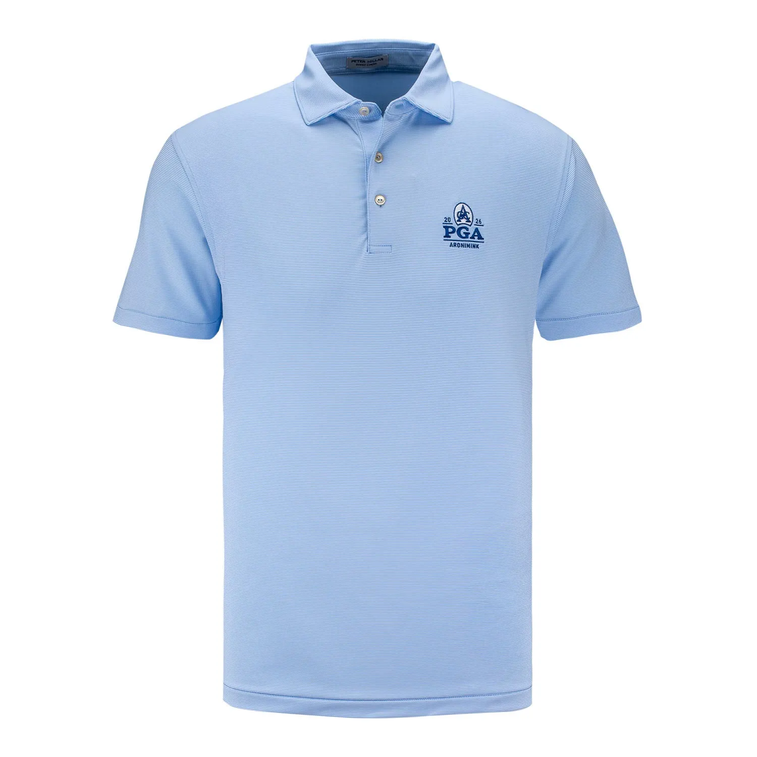Peter Millar 2026 PGA Championship Jubilee Stripe Polo in Cottage Blue sold by PGA Tour