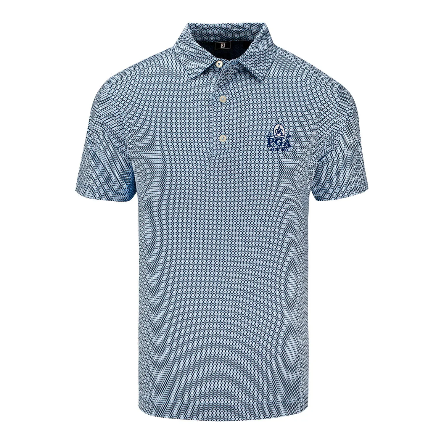 FootJoy 2026 PGA Championship Stellar Print Polo in Navy, Light Blue, and White sold by PGA Tour