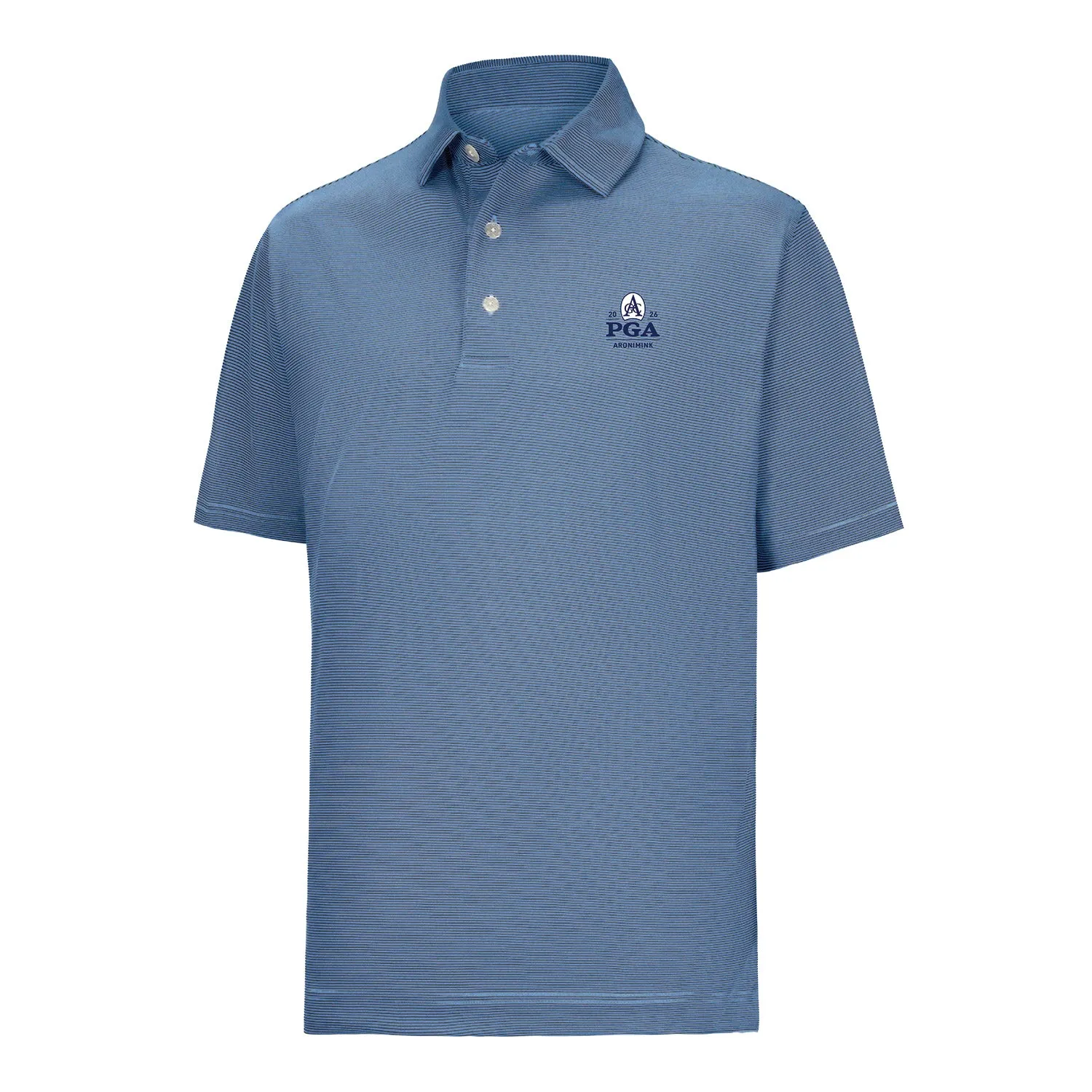 FootJoy 2026 PGA Championship Microfeeder Stripe Polo in Navy and Light Blue sold by PGA Tour
