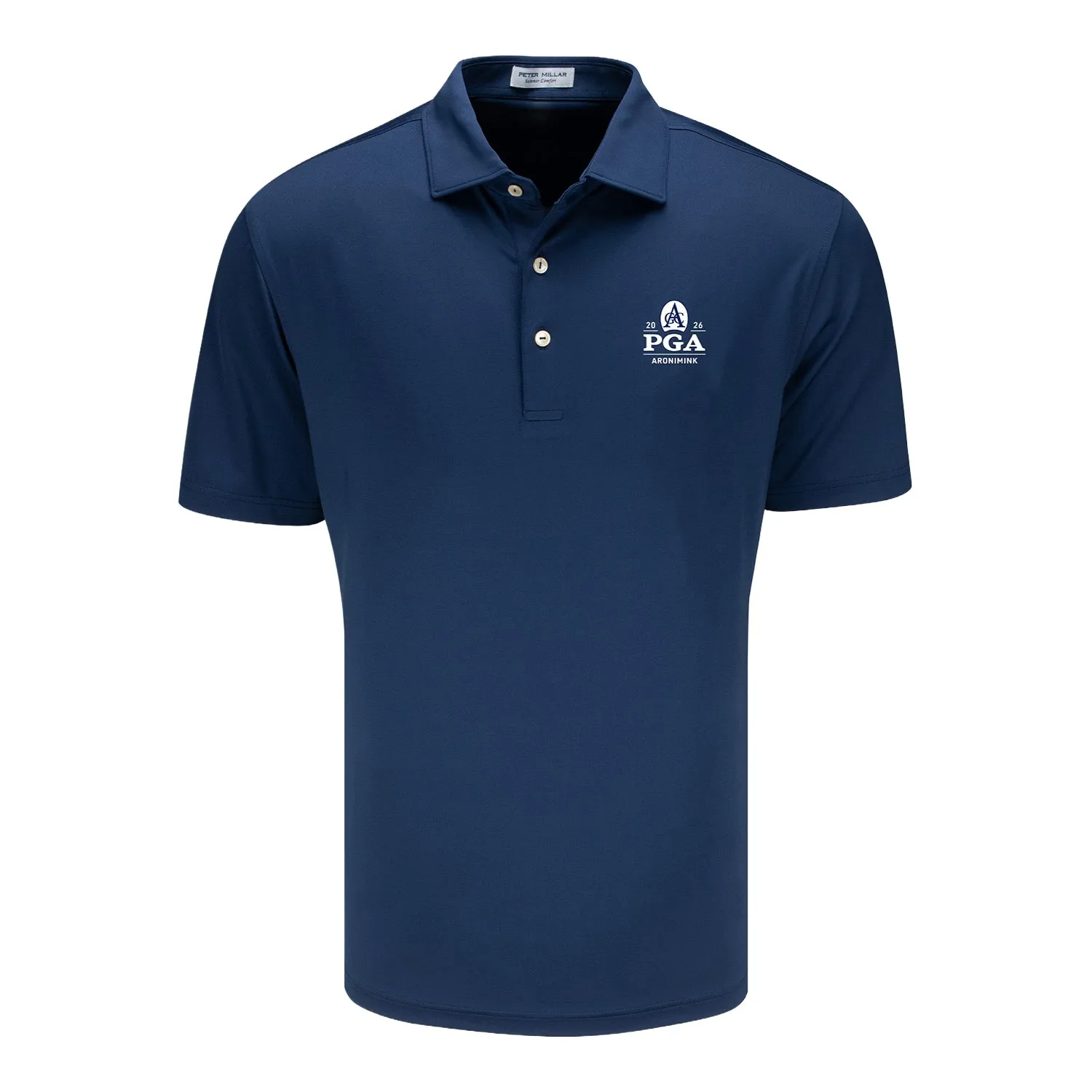 Peter Millar 2026 PGA Championship Solid Polo in Navy sold by PGA Tour