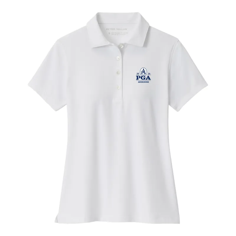 Peter Millar 2026 PGA Championship Ladies Solid Polo in White sold by PGA Tour