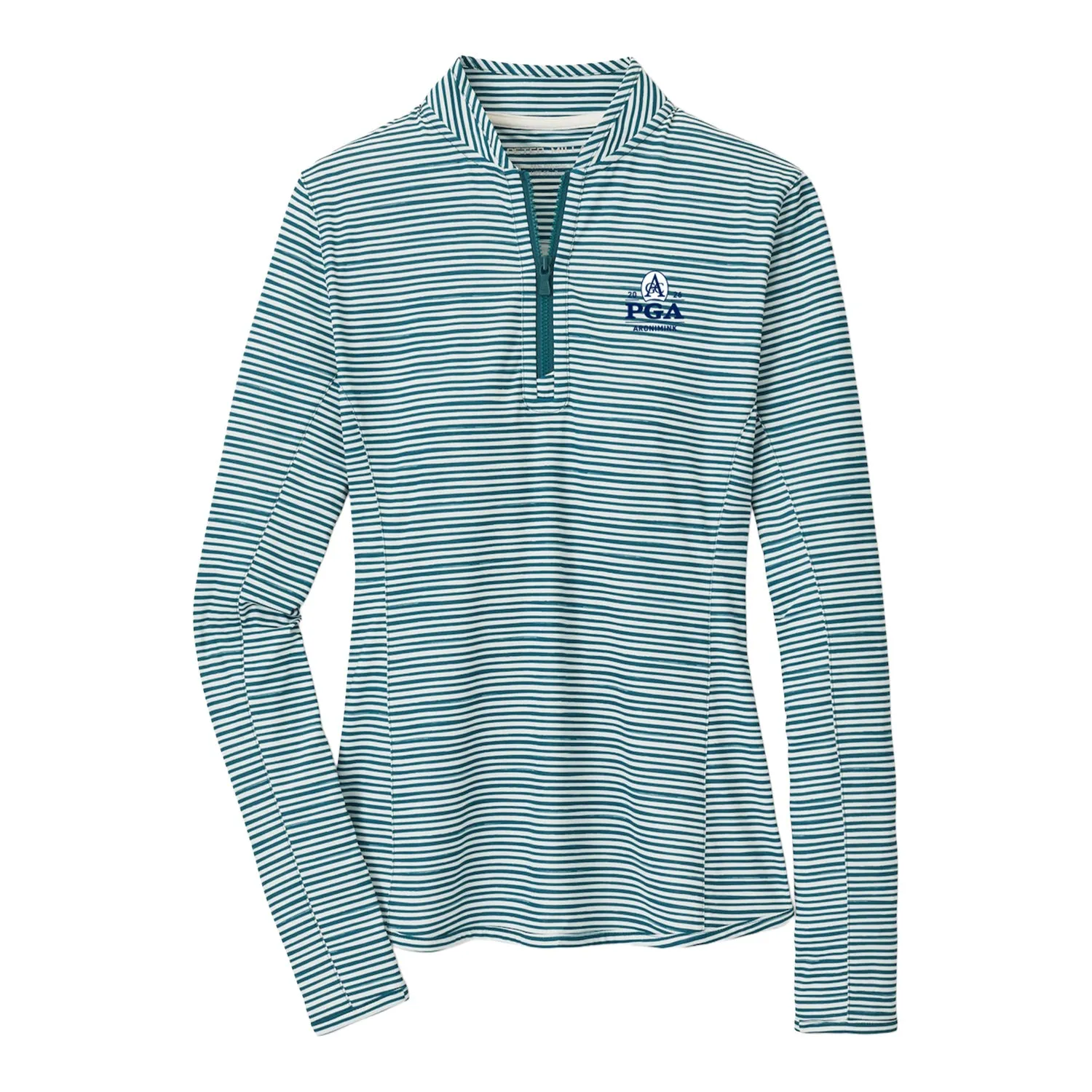Peter Millar 2026 PGA Championship Ladies Striped Quarter Zip Sun Shirt in Deep Jade sold by PGA Tour