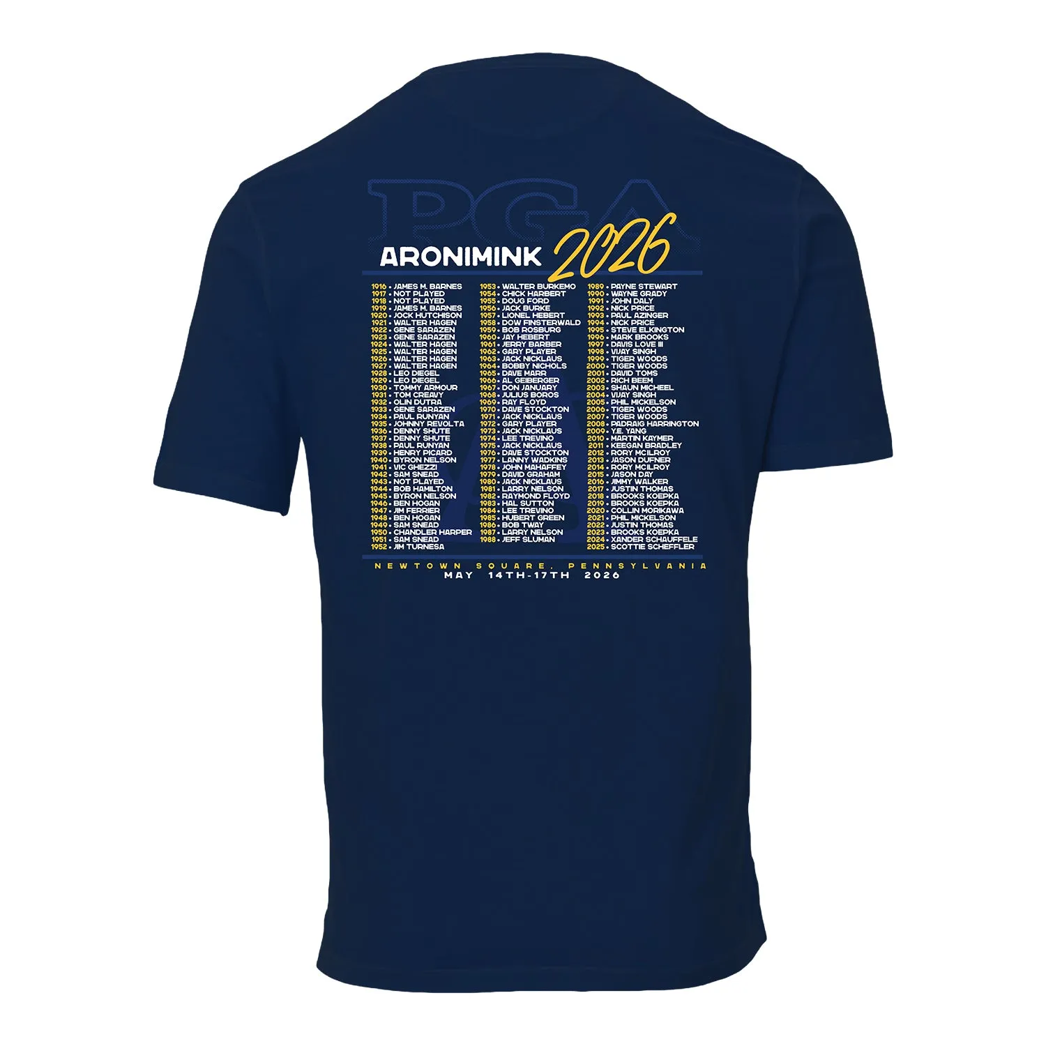 Ahead 2026 PGA Championship Past Champions T-Shirt in True Navy sold by PGA Tour