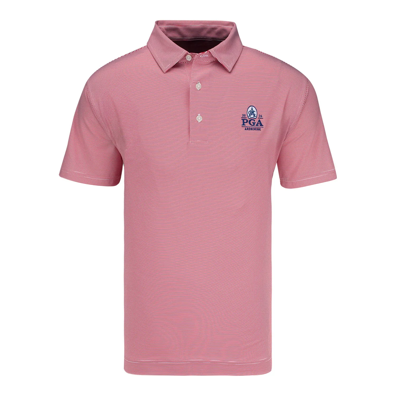 FootJoy 2026 PGA Championship Microfeeder Stripe Polo in Red and White sold by PGA Tour