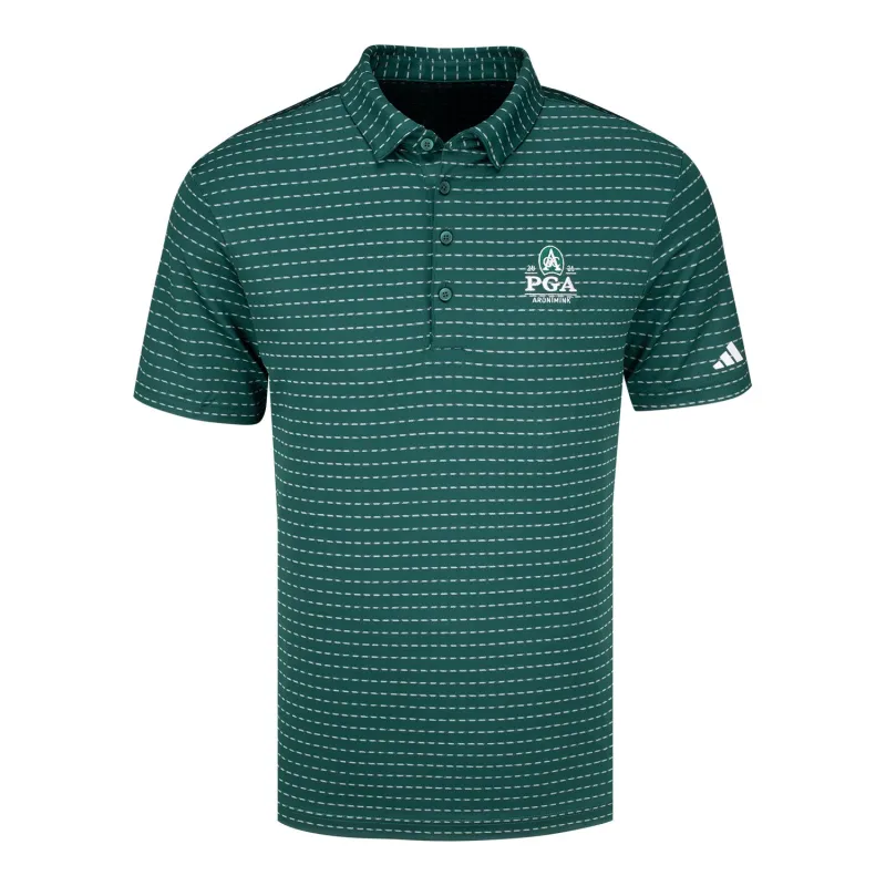 Adidas 2026 PGA Championship Dash Stripe Polo in Collegiate Green sold by PGA Tour