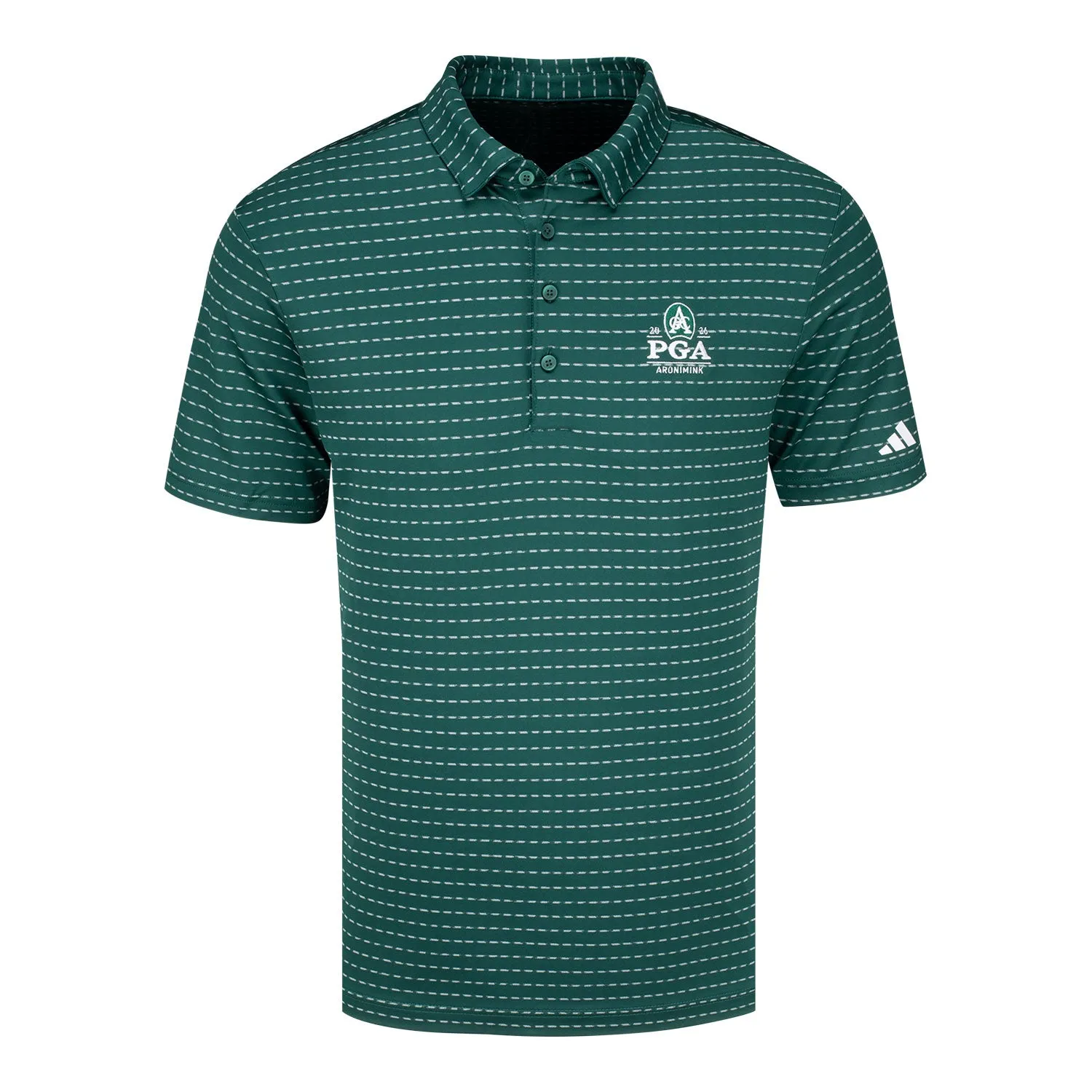 Adidas 2026 PGA Championship Dash Stripe Polo in Collegiate Green sold by PGA Tour