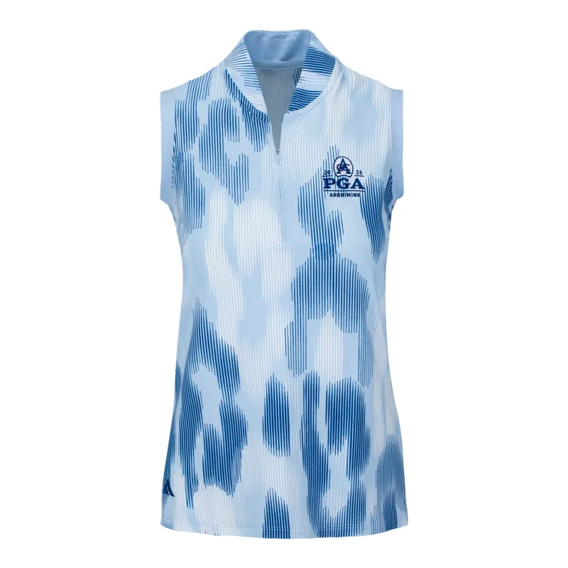 Adidas 2026 PGA Championship Women's Tour Printed Sleeveless Polo in Dusky Petrol Blue made by Adidas