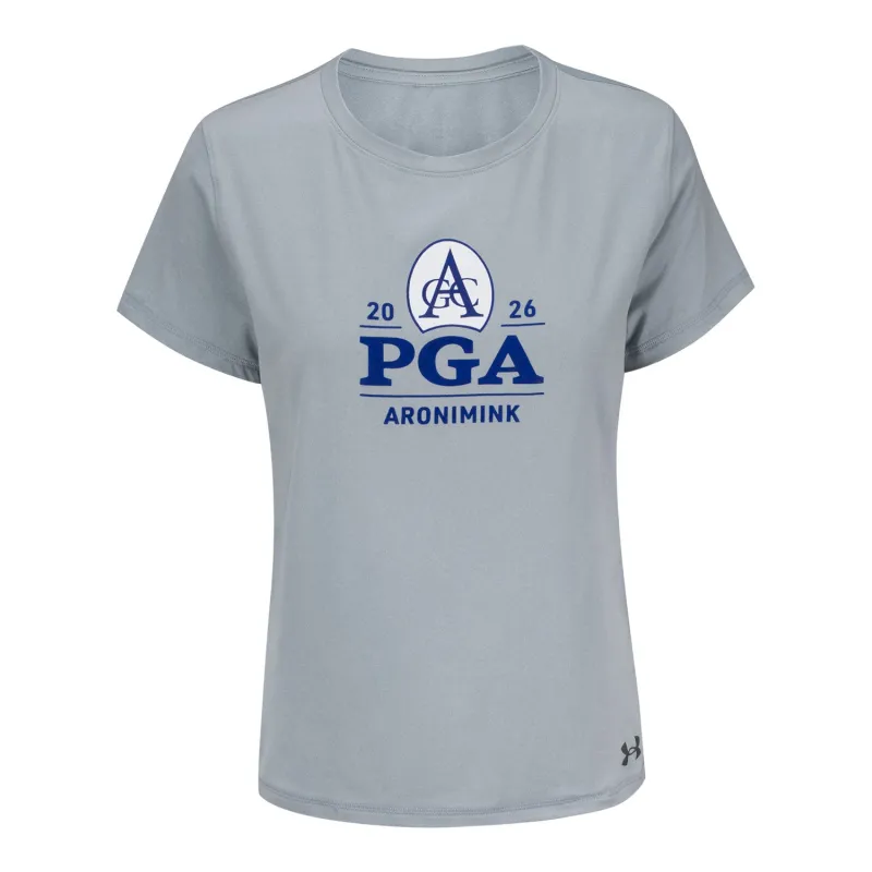 Under Armour 2026 PGA Championship Women's Stretch Tech T-Shirt in Grey made by Under Armour
