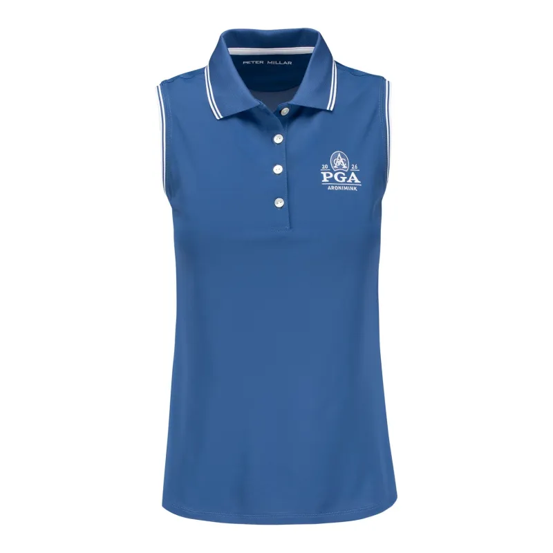 Peter Millar 2026 PGA Championship Women's Canterbury Tipped Sport Mesh Sleeveless Polo in Windsor Blue made by PGA Tour