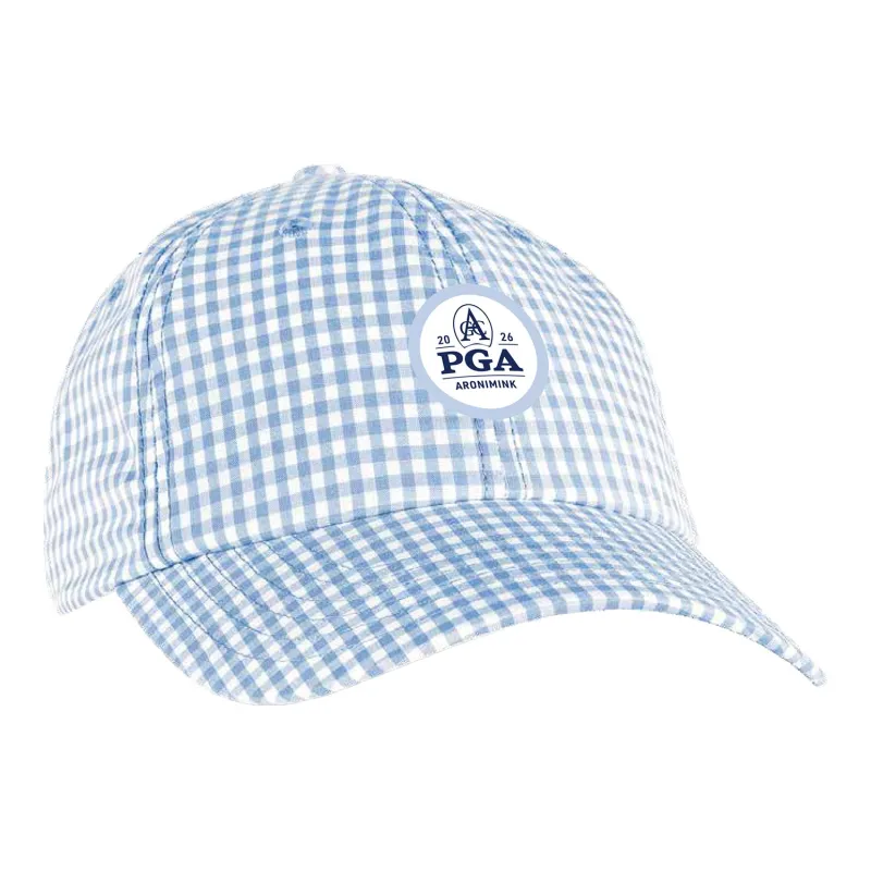 Ahead 2026 PGA Championship Women's Gingham Cotton Hat in Chambray Blue made by PGA Tour