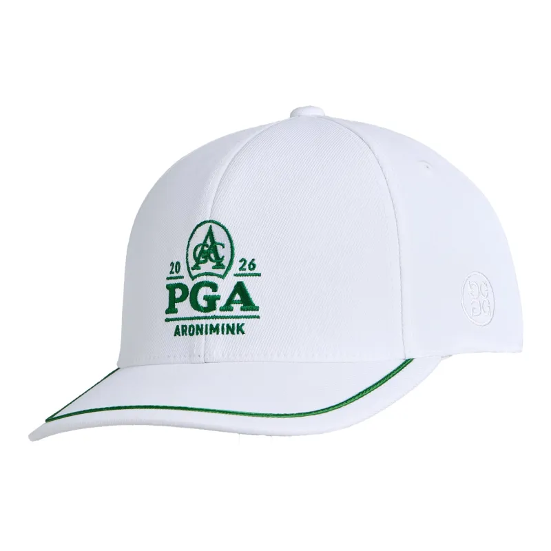 G/Fore 2026 PGA Championship Stretch Twill Snapback in White and Green made by PGA Tour