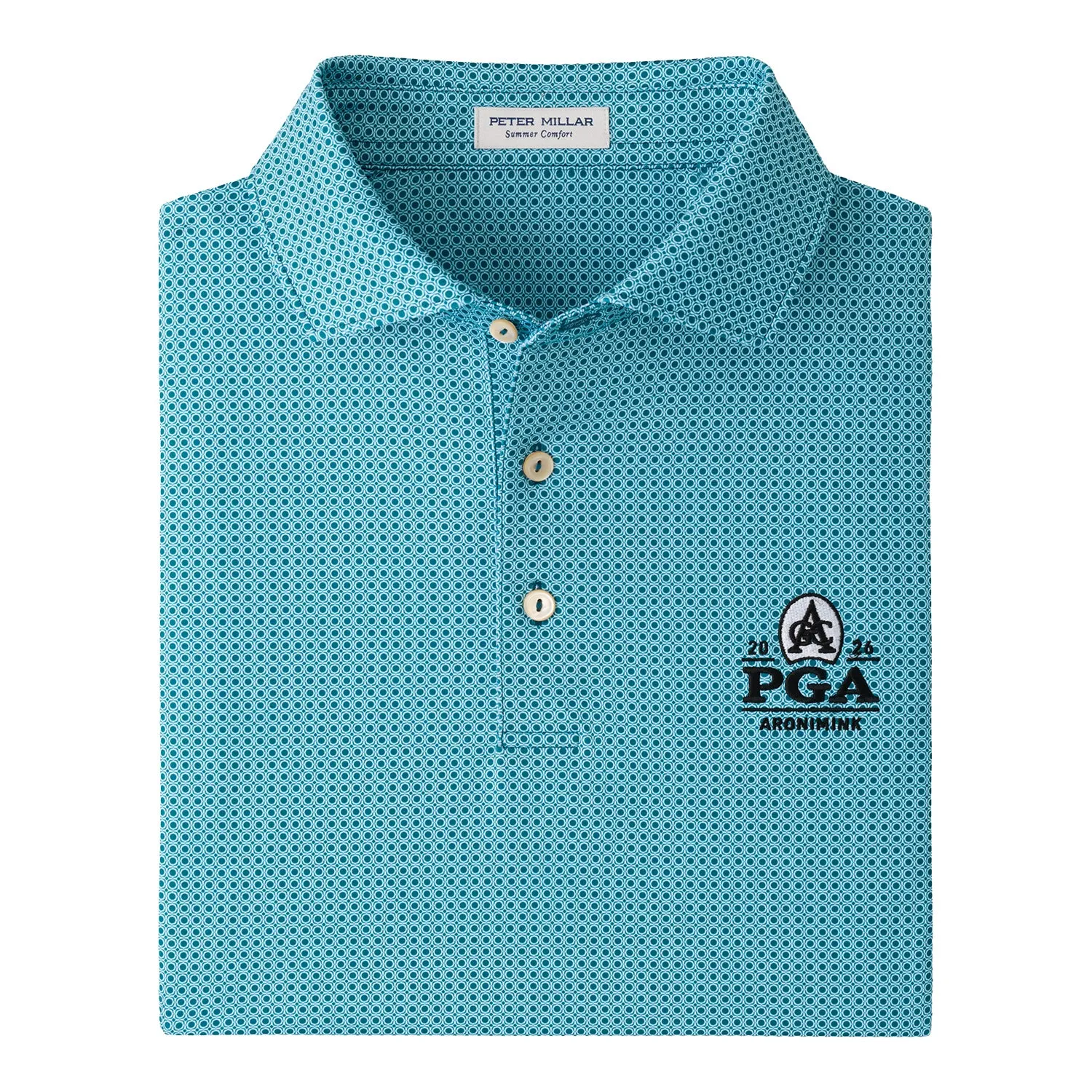 Peter Millar 2026 PGA Championship Philly Inspired Geo Pattern Polo in Midnight Green sold by PGA Tour