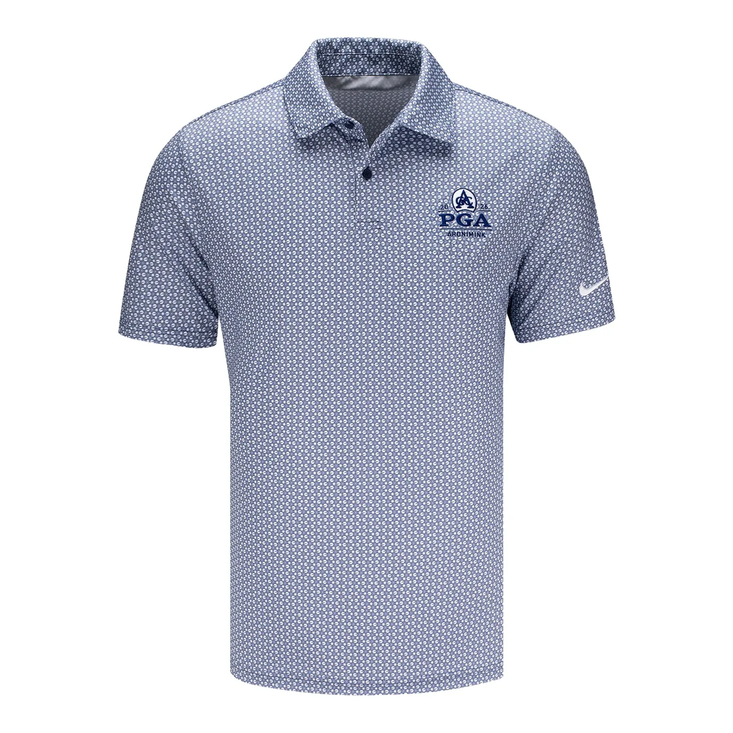 Nike 2026 PGA Championship Velocity Micro Circles Polo in College Navy and White sold by PGA Tour