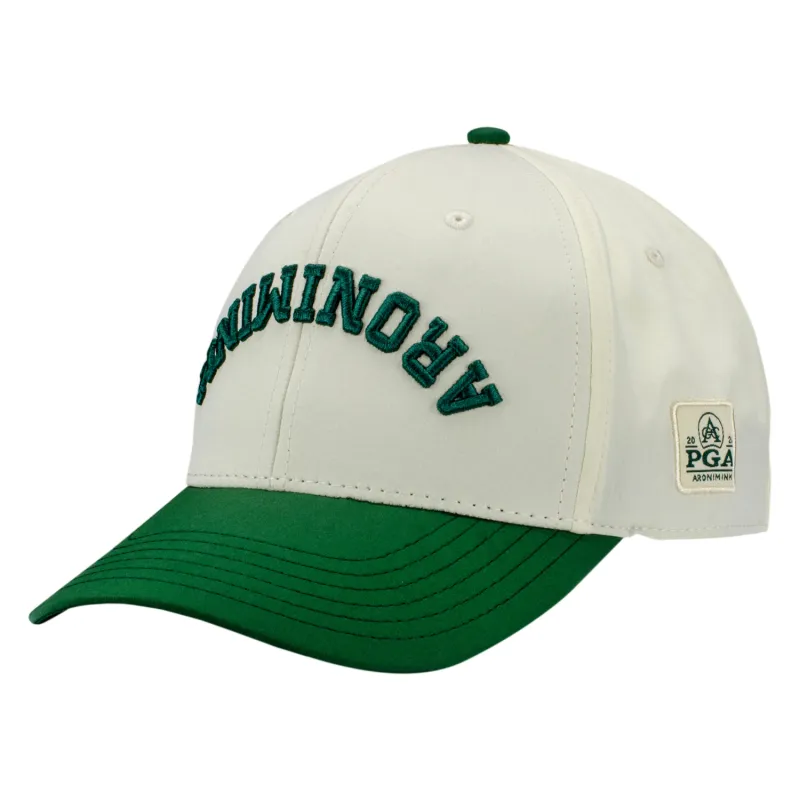 Pukka 2026 PGA Championship Two Toned Flipped Aronimink Hat in Forest Green and Cream made by PGA Tour