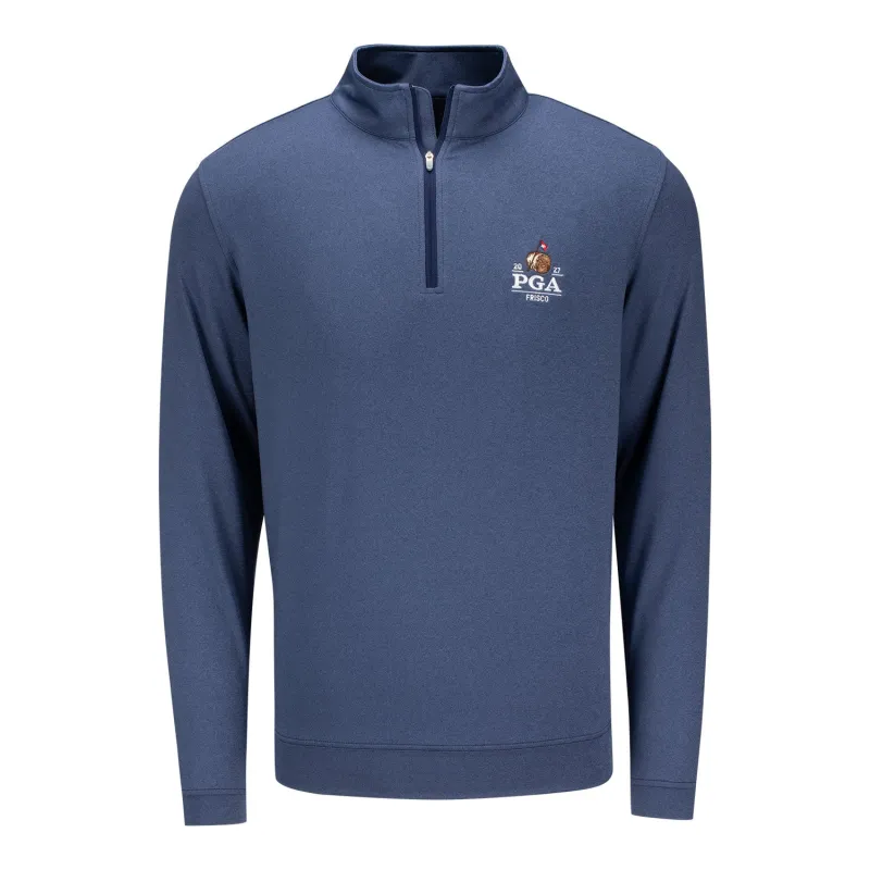 Peter Millar 2027 PGA Championship Perth Mélange Performance Quarter Zip in Navy made by Peter Millar
