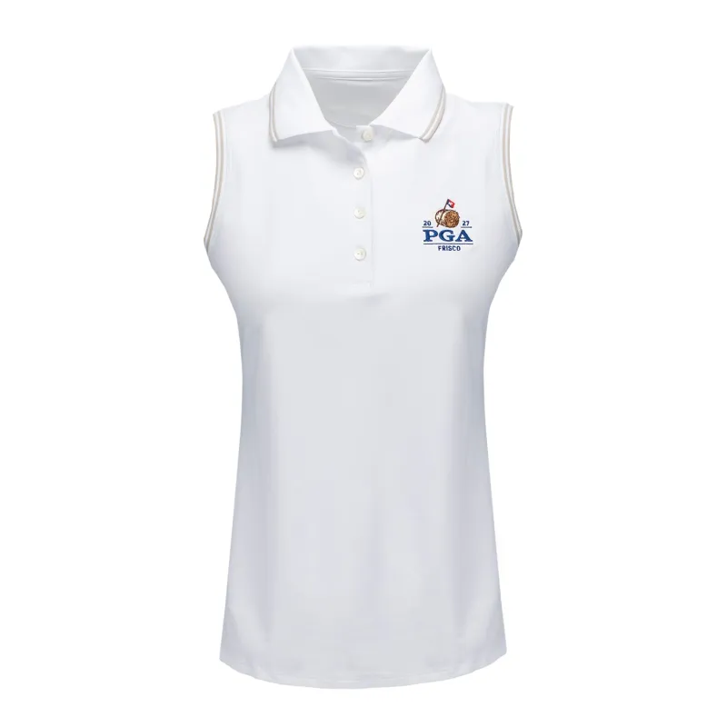 Peter Millar 2027 PGA Championship Women's Canterbury Tipped Sport Mesh Sleeveless Polo in White made by Peter Millar