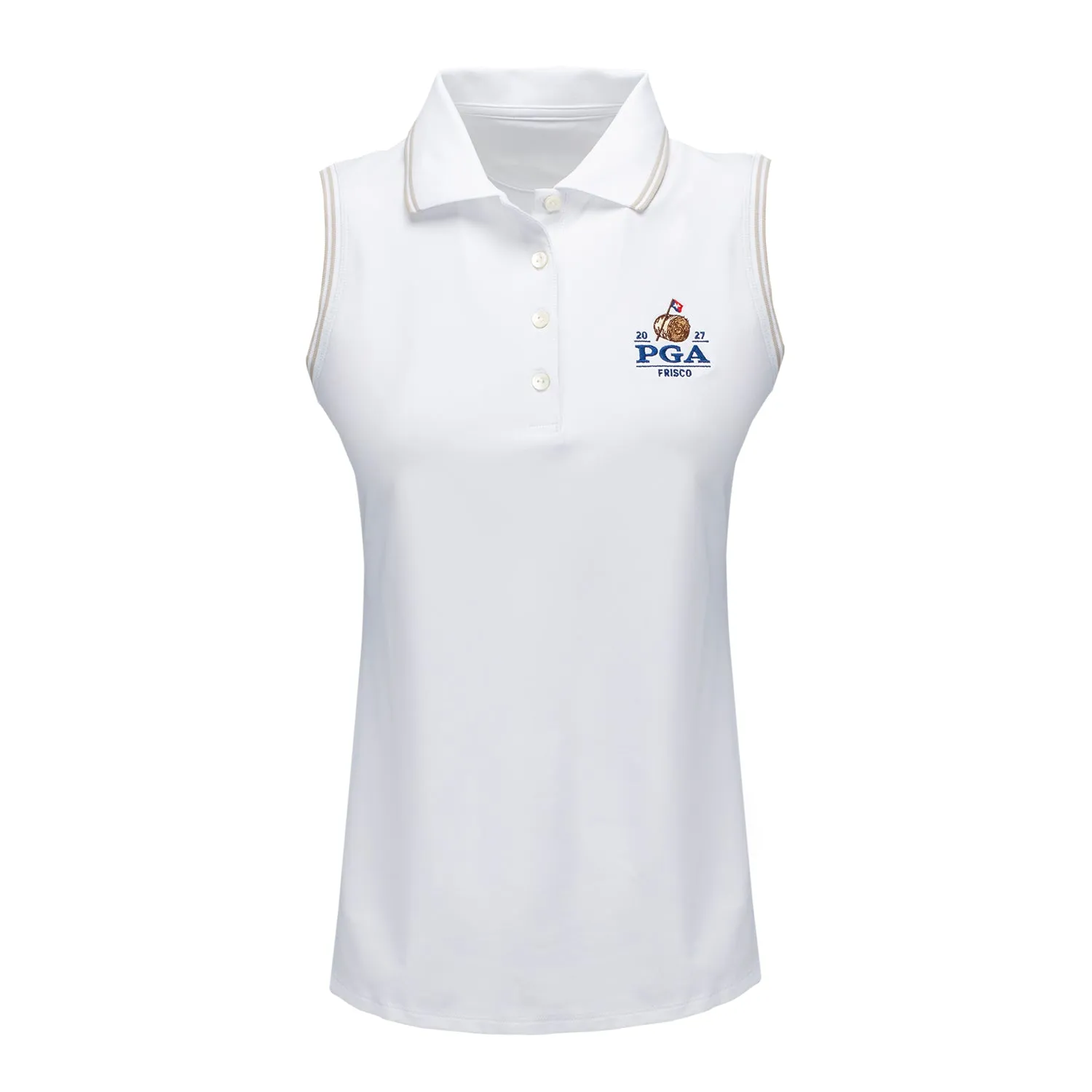 Peter Millar 2027 PGA Championship Women's Canterbury Tipped Sport Mesh Sleeveless Polo in White sold by PGA Tour