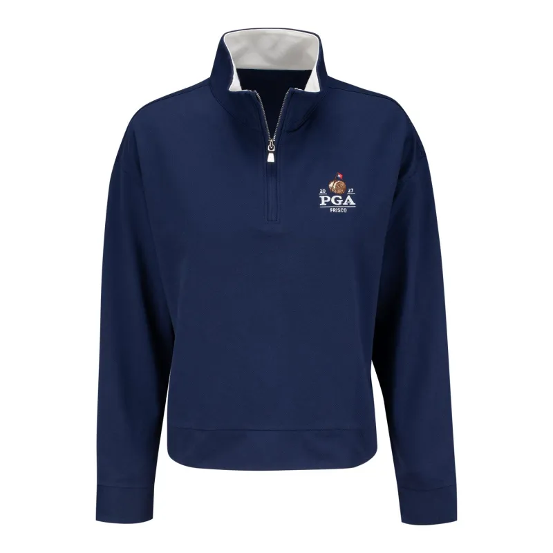 Peter Millar 2027 PGA Championship Women's Coolspun Lite Cotton Quarter Zip in Navy made by Peter Millar