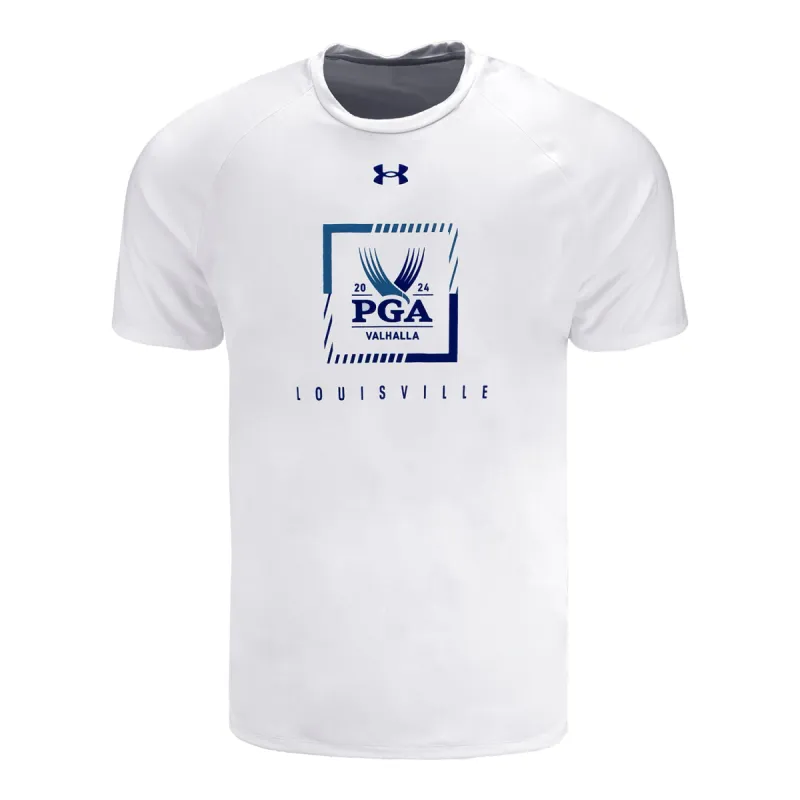 Under Armour 2024 PGA Championship Official Logo in Box Performance T-Shirt in White sold by PGA Tour