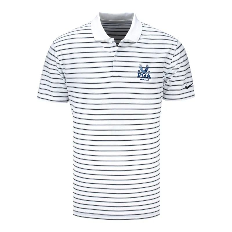 Nike 2024 PGA Championship Victory Stripe Polo in White and Black sold by PGA Tour