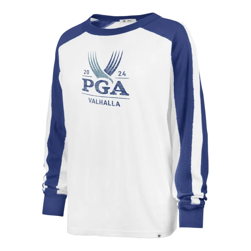'47 Brand 2024 PGA Championship Ladies Caribou Long Sleeve T-Shirt in White and Royal sold by PGA Tour