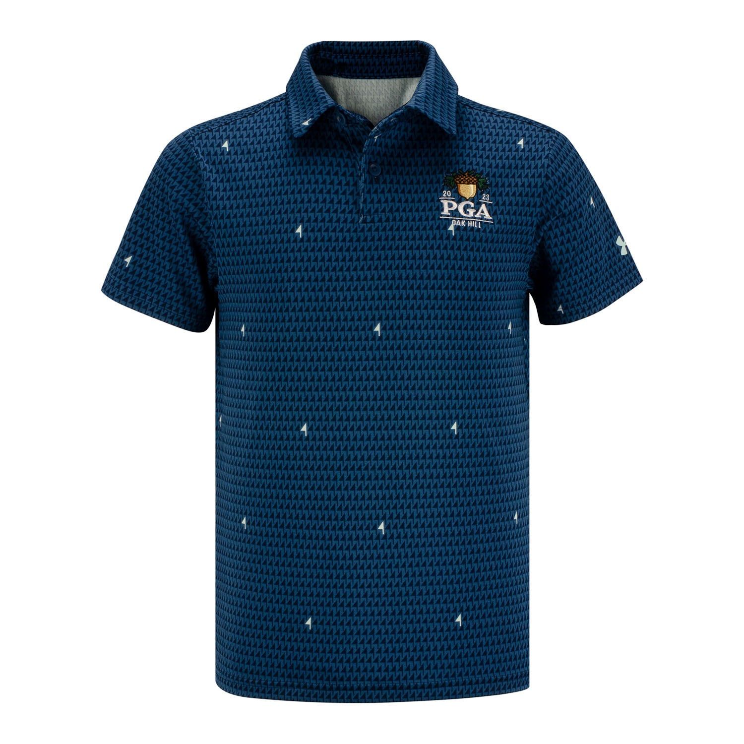 Under Armour 2023 PGA Championship Boys Playoff Pin Flag Print Polo- Petrol sold by PGA Tour
