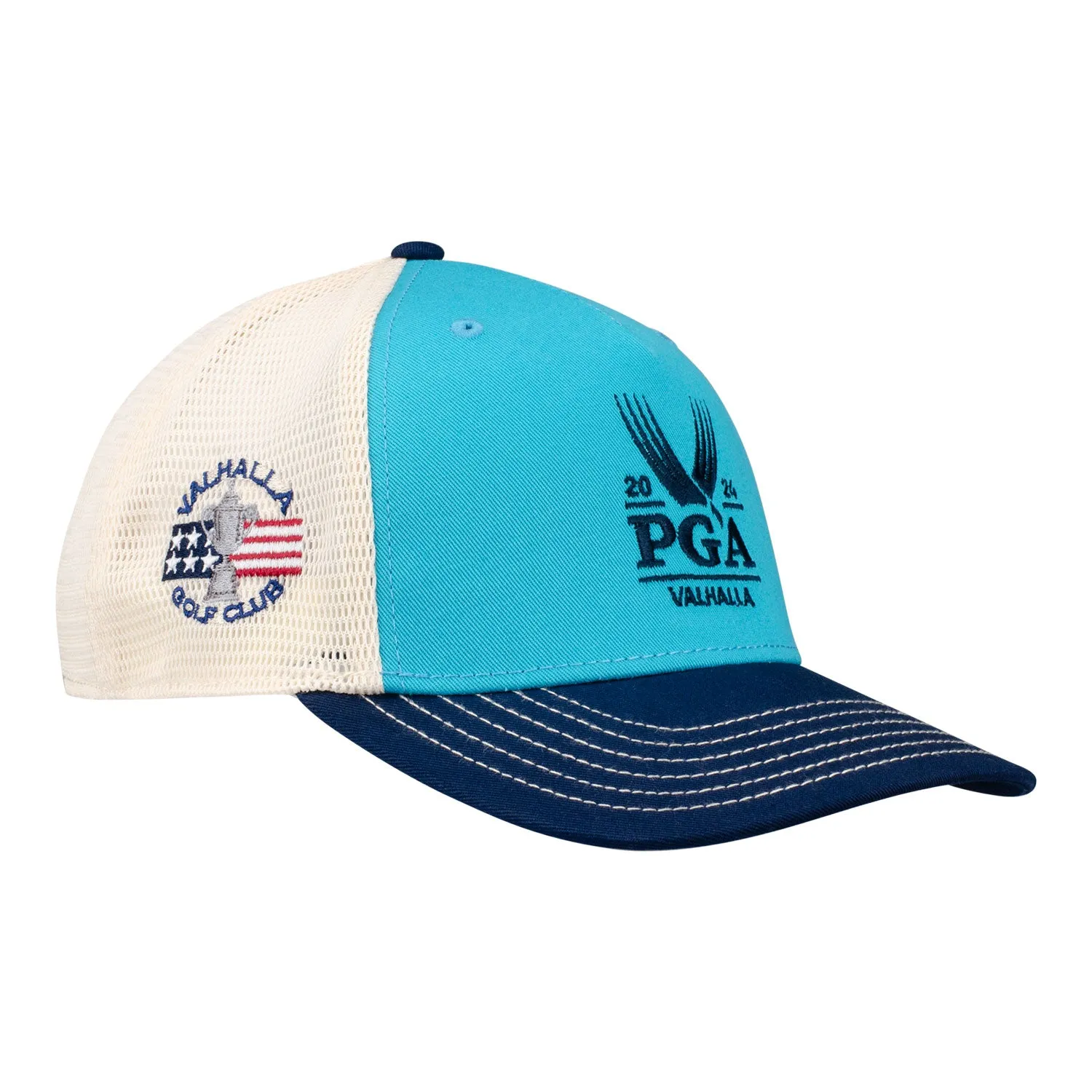 Ahead 2024 PGA Championship Wave Rider Tri-Color Meshback Hat in Teal sold by PGA Tour