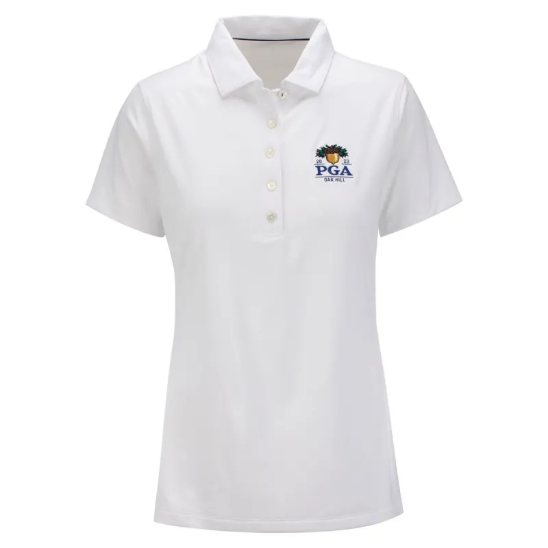 Peter Millar 2023 PGA Championship Ladies Louise Eyelet Collar Performance Drop V Polo in White sold by PGA Tour
