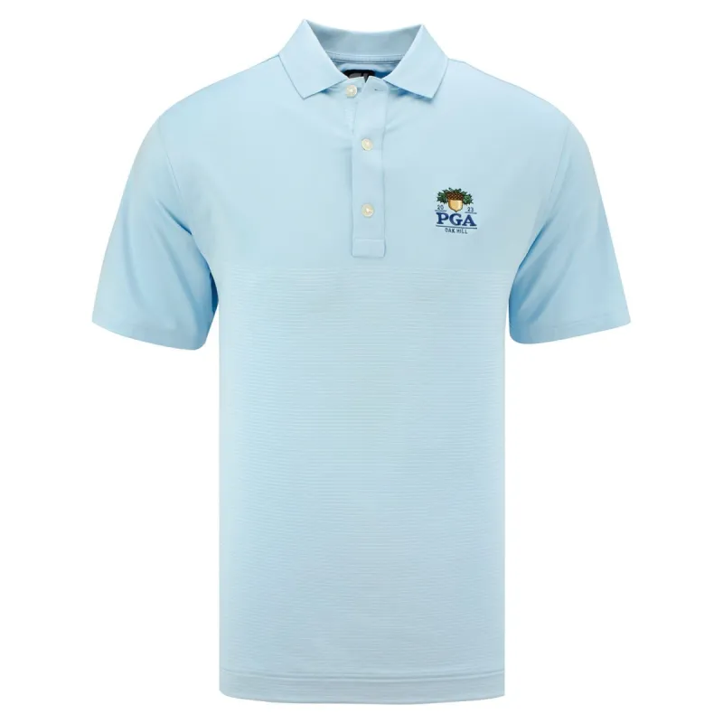 FootJoy 2023 PGA Championship English Pin Stripe Polo in Light Blue sold by PGA Tour