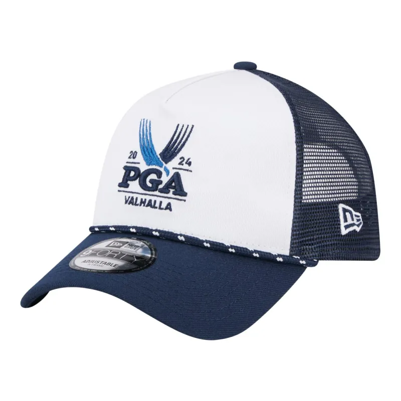 New Era 2024 PGA Championship Adjustable Trucker Hat in White and Navy sold by PGA Tour