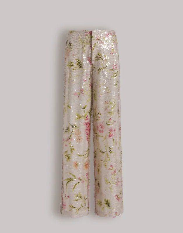 Pantaloni con paillettes a stampa floreale made by Alberta Ferretti