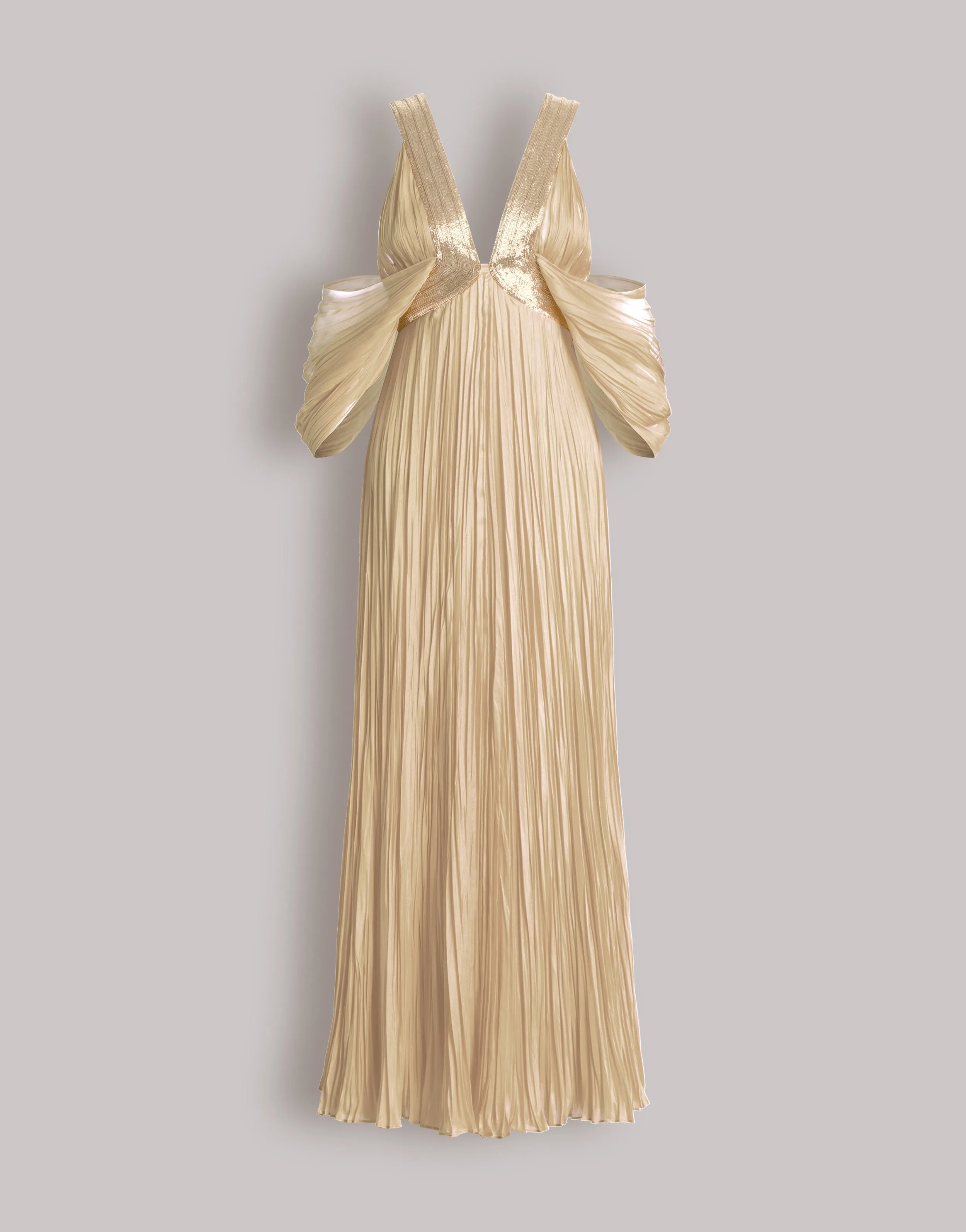 Abito lungo in chiffon plissé con dettaglio oro sold by Philosophy di Lorenzo Serafini