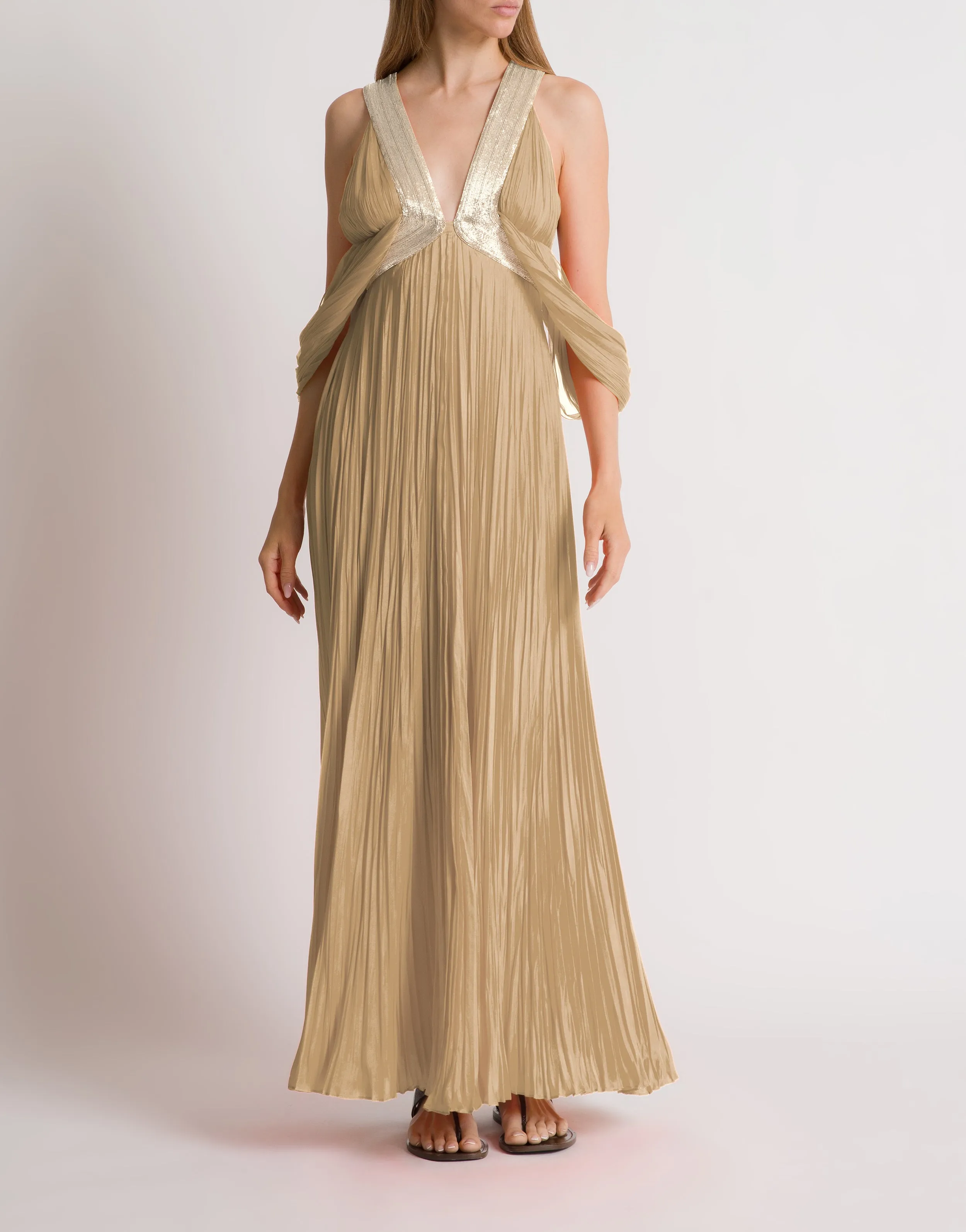 Abito lungo in chiffon plissé con dettaglio oro sold by Philosophy di Lorenzo Serafini product image thumbnail 2