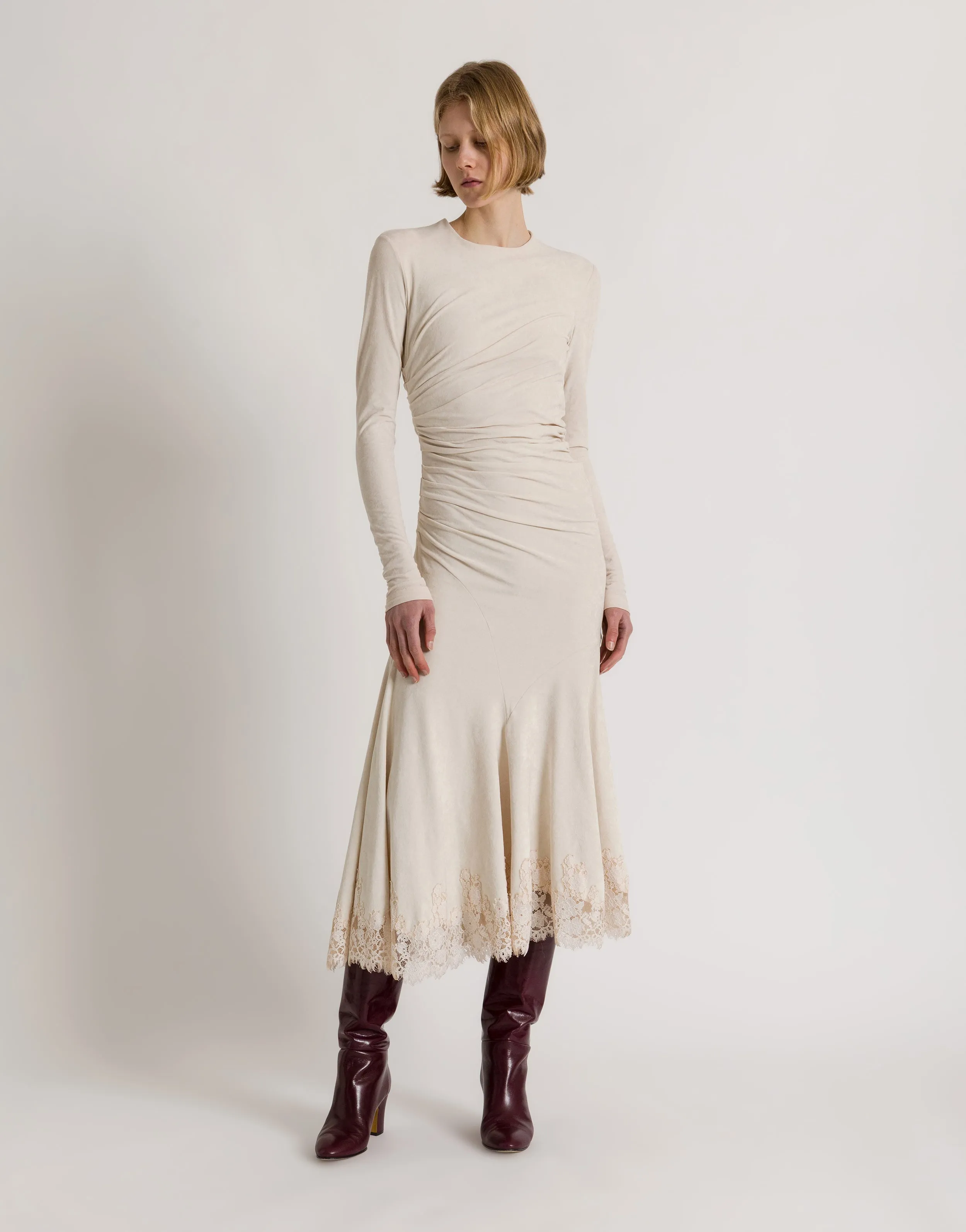 Abito midi arricciato con bordo in pizzo sold by Philosophy di Lorenzo Serafini product image thumbnail 2