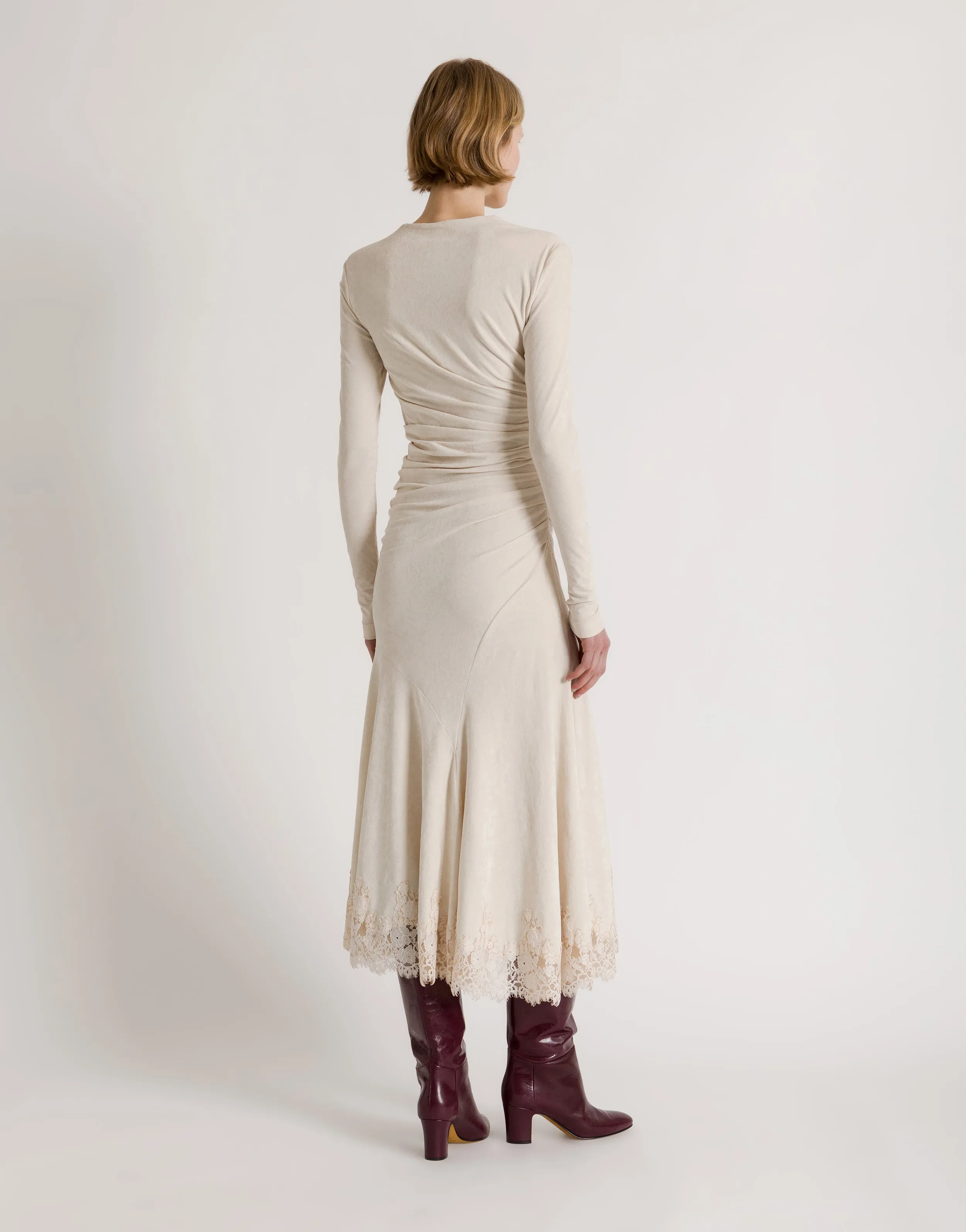 Abito midi arricciato con bordo in pizzo sold by Philosophy di Lorenzo Serafini product image thumbnail 3