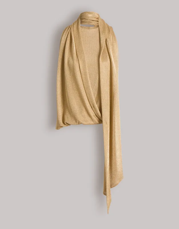 Top in rete di lurex oro con sciarpina made by Alberta Ferretti